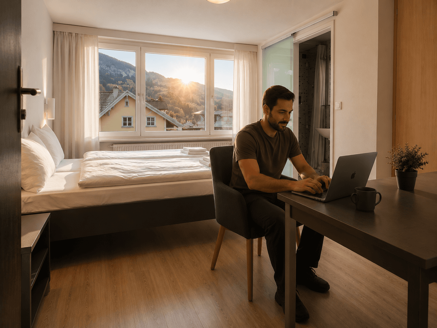 Guest using complimentary Wi-Fi at Hotel Rebstock Meiringen