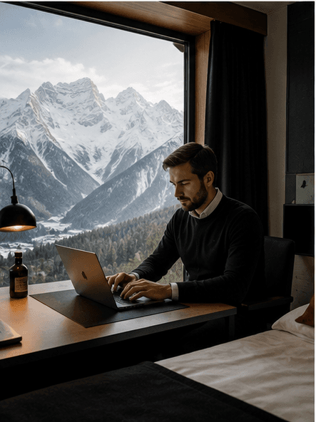 Guest using complimentary Wi-Fi at Hotel Rebstock Meiringen
